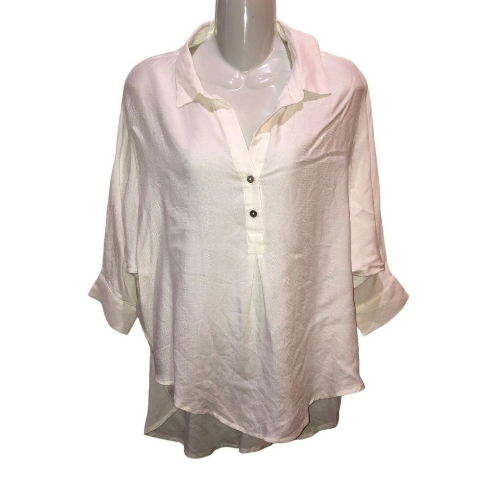 Fate Womens Small White Textured 3/4 Sleeve Button Collar Blouse Top Shirt Sz S - Picture 3 of 11
